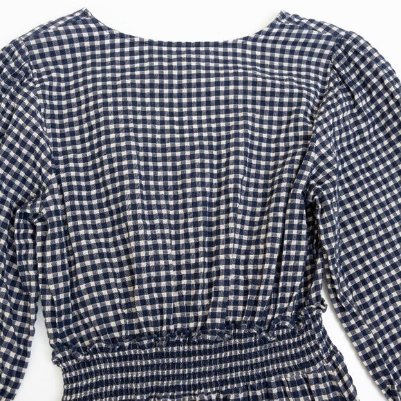 Zara Gingham Check Mini Dress Navy White Smocked Waist 100% Cotton - Picture 10 of 12